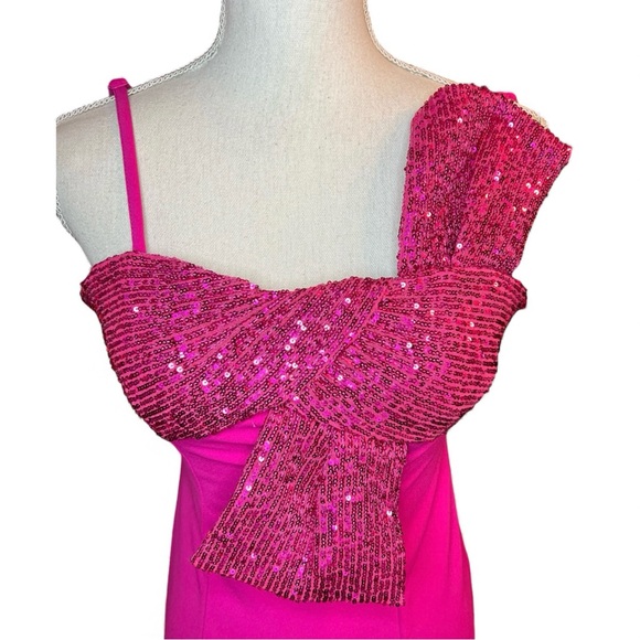 Morgan and Co One-Shoulder Sequin maxi Dress room formal homecoming Barbie - Picture 3 of 10